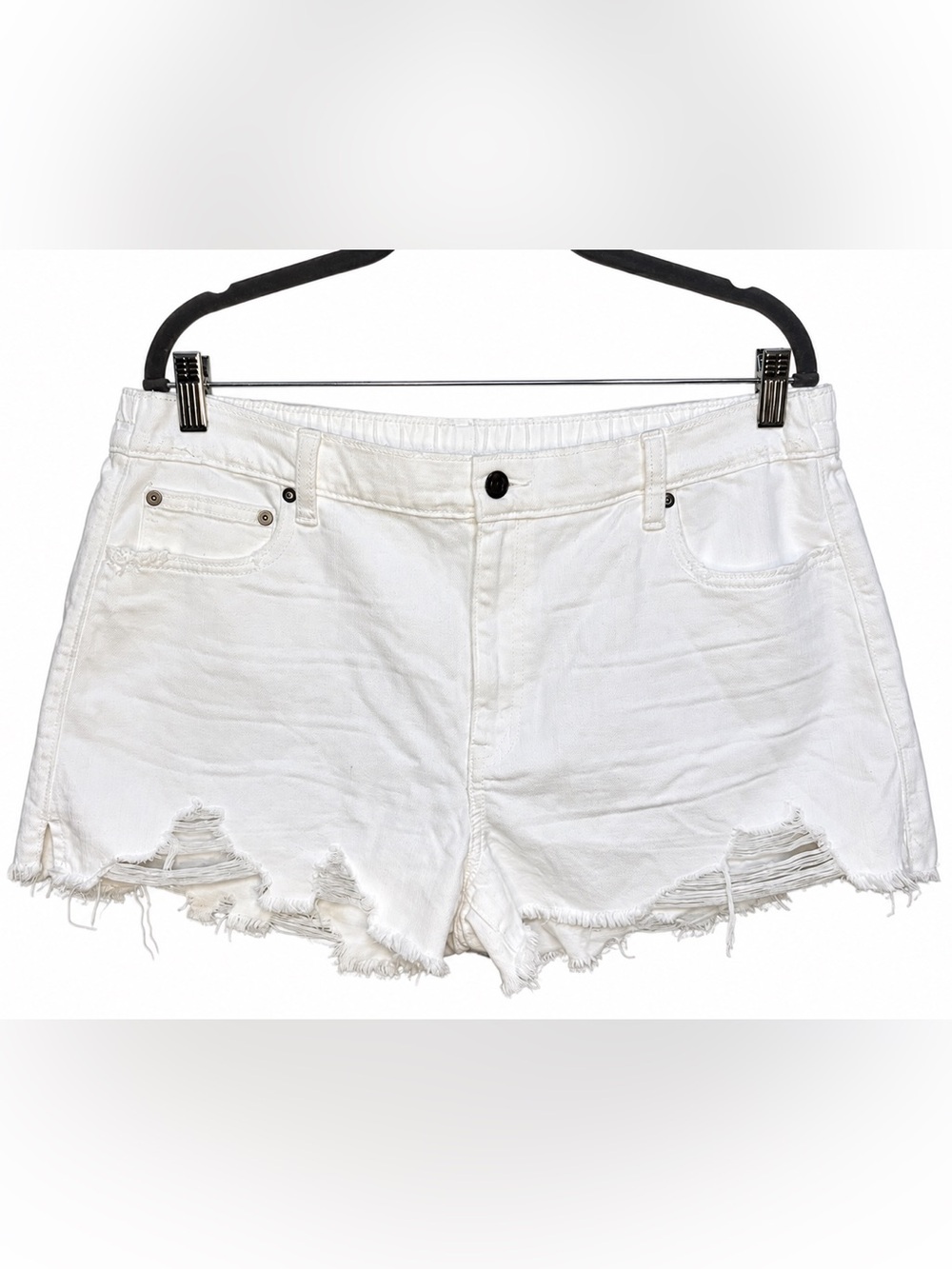Aerie White Denim Shorts XL NWT Distressed Frayed Hem High Rise Casual Summer